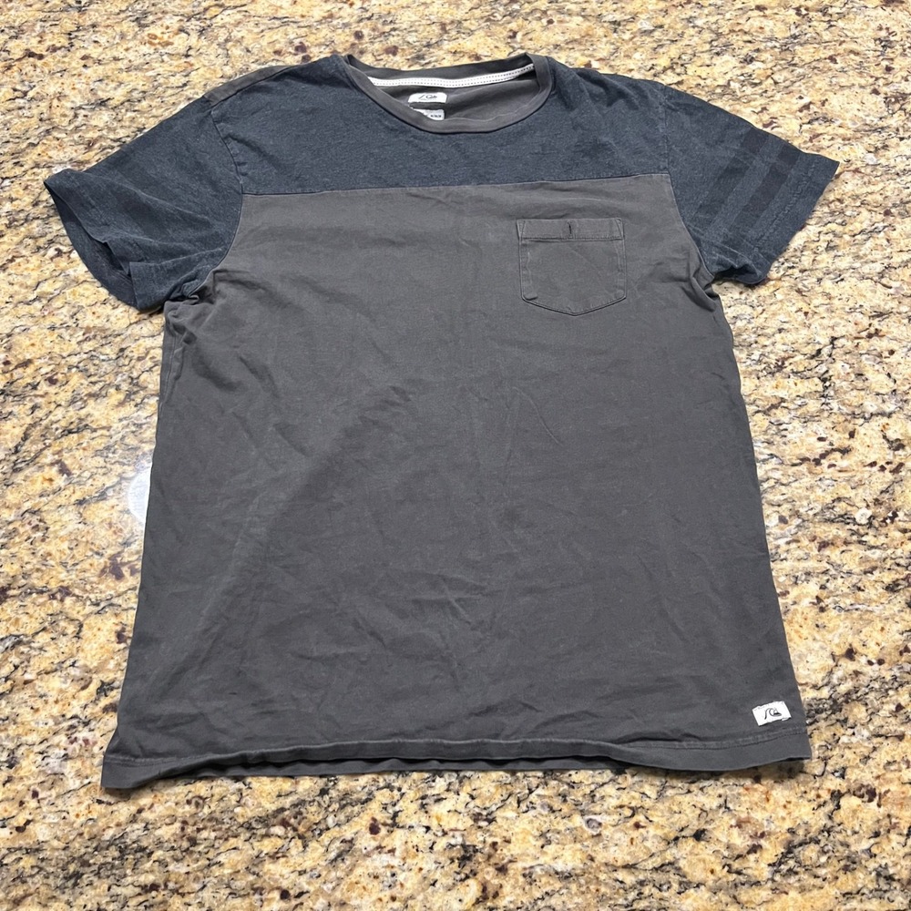 Quiksilver Mens Short Sleeve Pocket T-Shirt Gray Colorblock Surf Tee Size‎ M